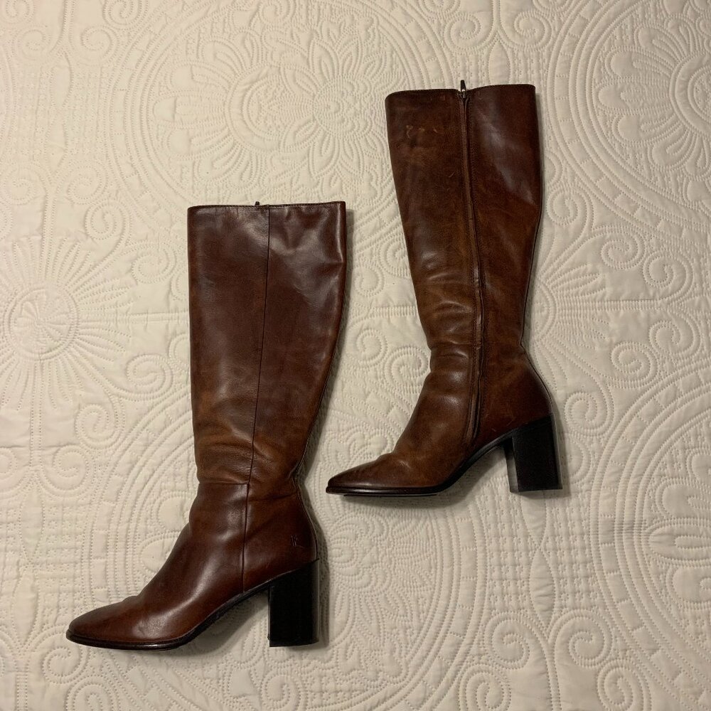 Frye Boots | Vintage Leather Brown Heeled Boots